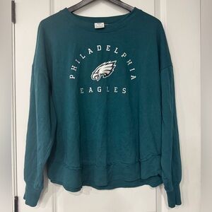 NFL Women’s Philadelphia Eagles Teal Crew Neck Sweater Frayed Detail Size XL